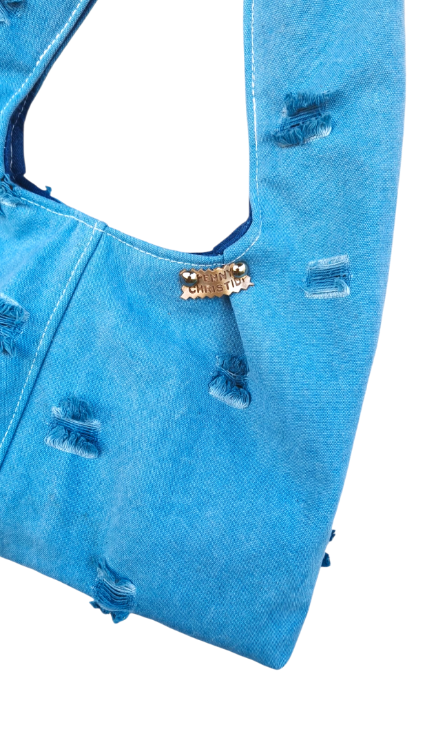 BLUE RIPPED JEAN HOBO SHOULDER BAG