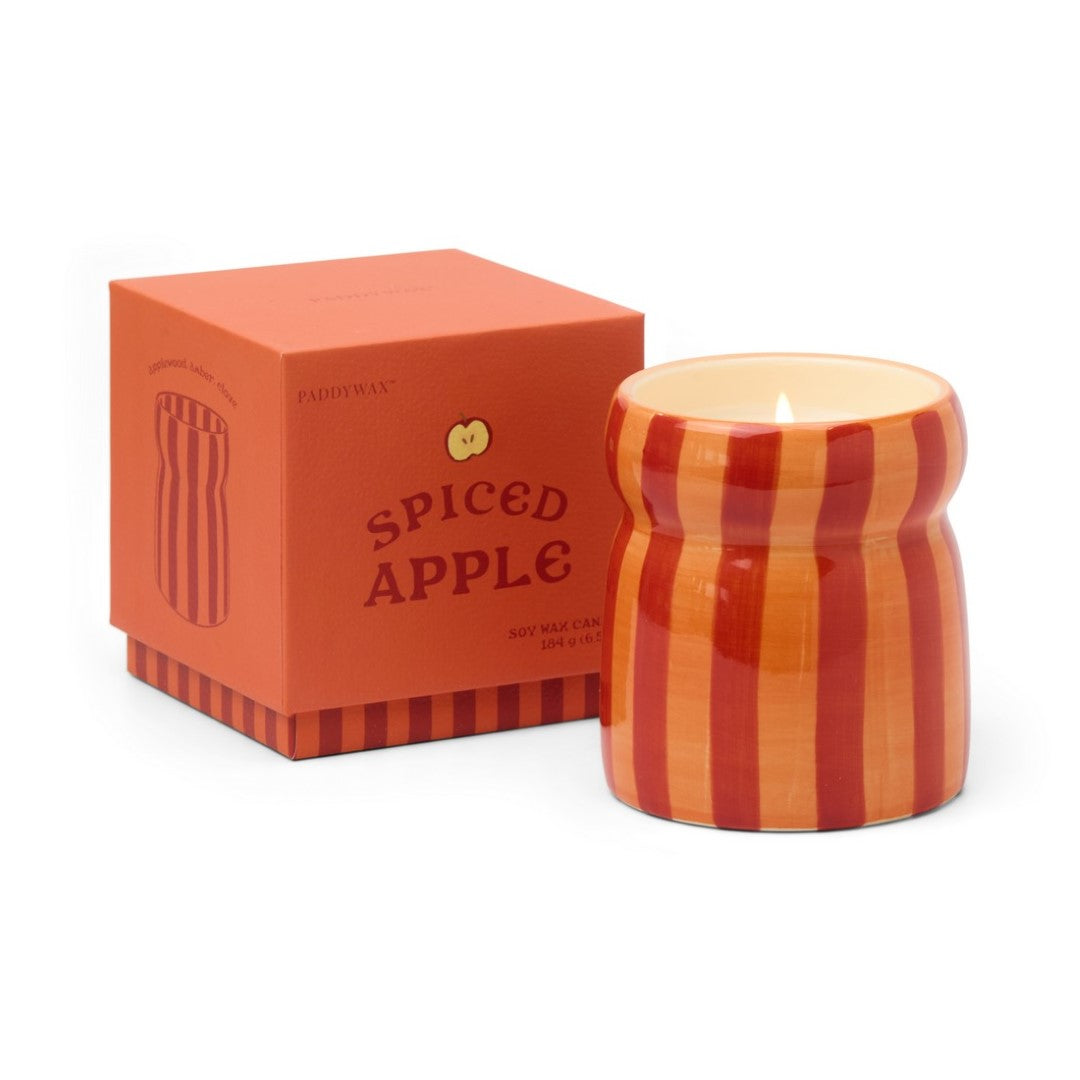 Cabana Spiced Apple Φυτικό Κερί 184gr σε κοραλί ριγέ κεραμικό δοχείο