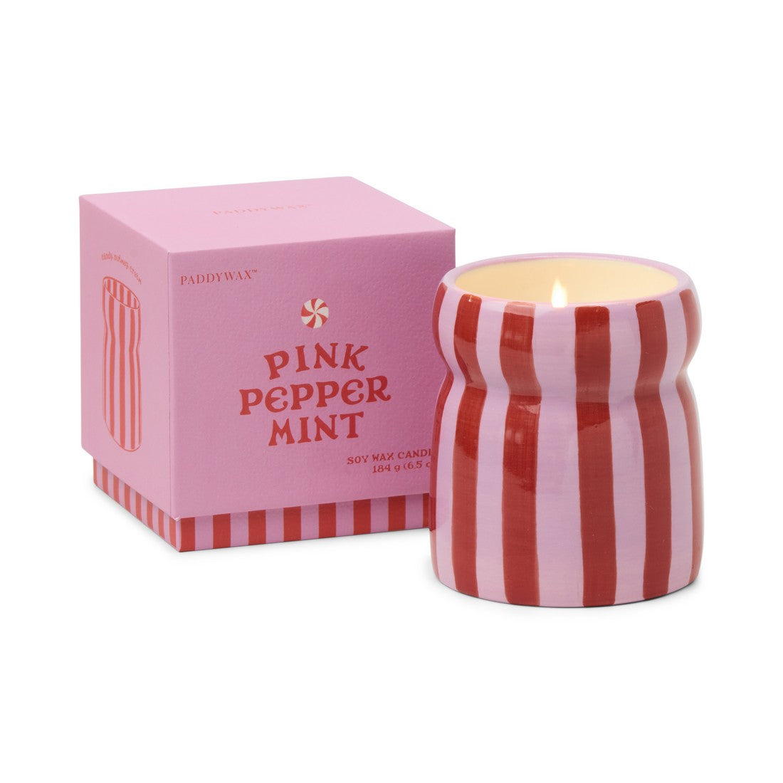 Cabana Pink Peppermint Φυτικό Κερί 184gr σε ροζ ριγέ κεραμικό δοχείο