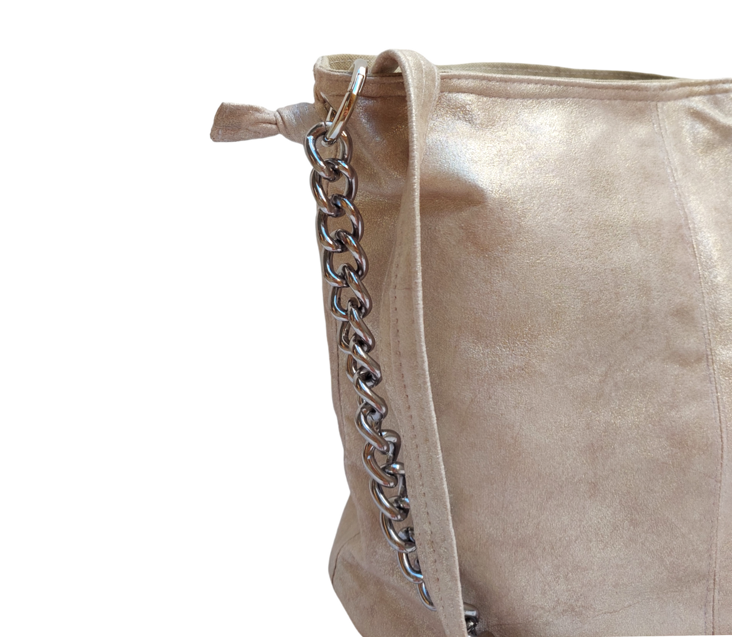 GOLD SILVER SHOULDER BAG WITH SILVER CHAIN