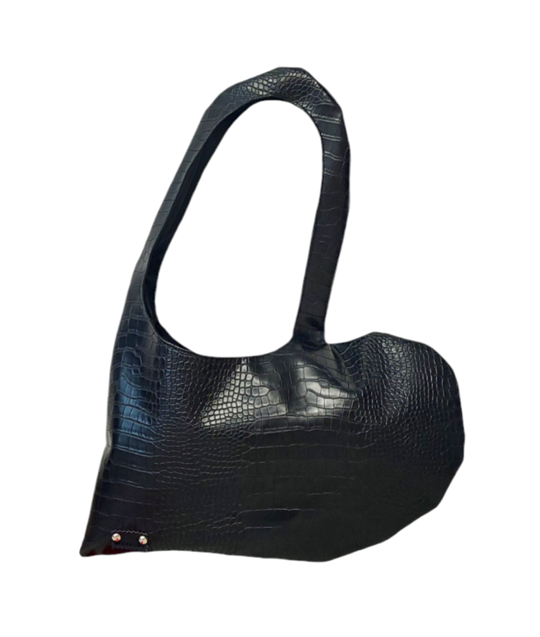 BLACK CROCO HEART SHOULDER BAG