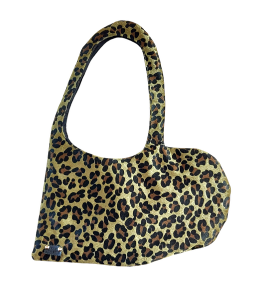 GREEN LEOPARD HEART SHOULDER BAG