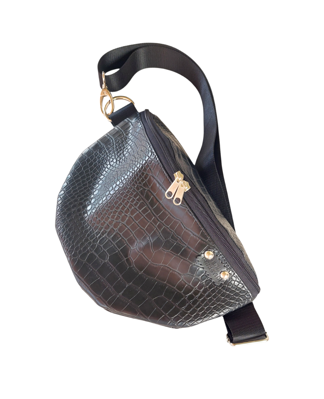 BLACK CROCO BUM BAG