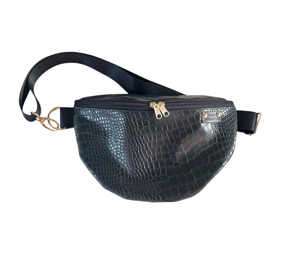 BLACK CROCO BUM BAG