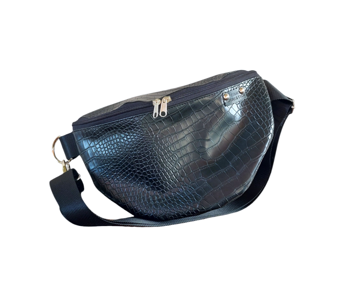 BLACK CROCO BUM BAG