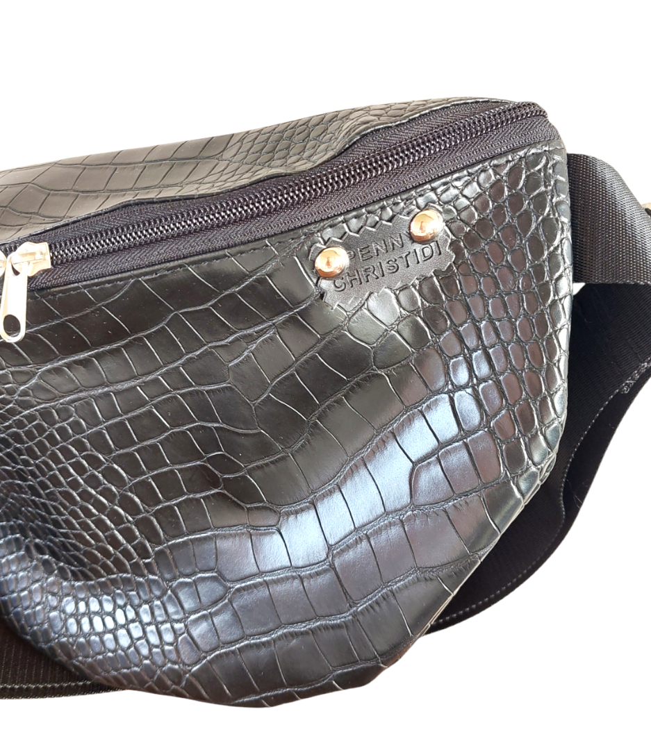 BLACK CROCO BUM BAG