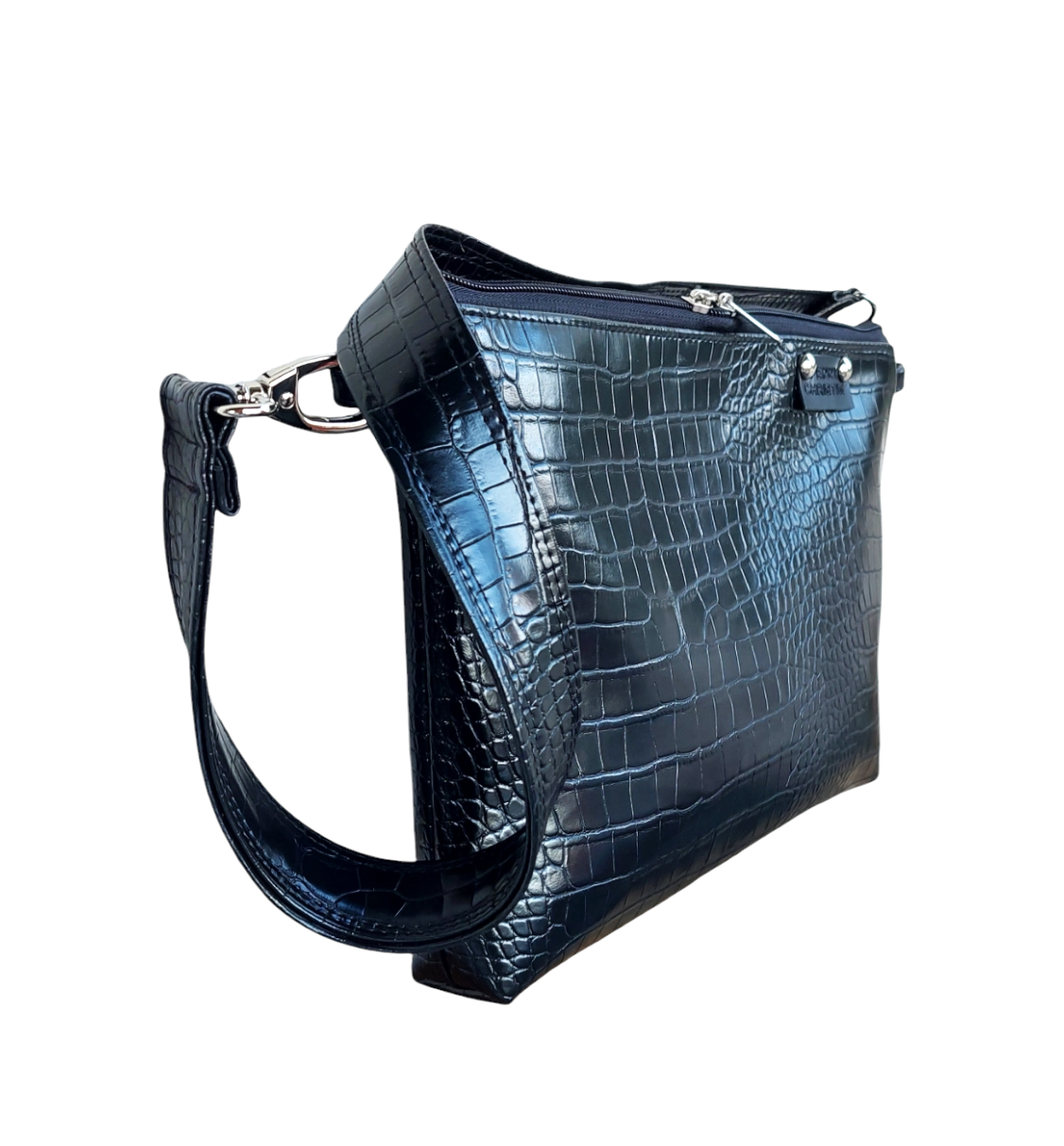 BLACK CROCO SHOULDER BAG