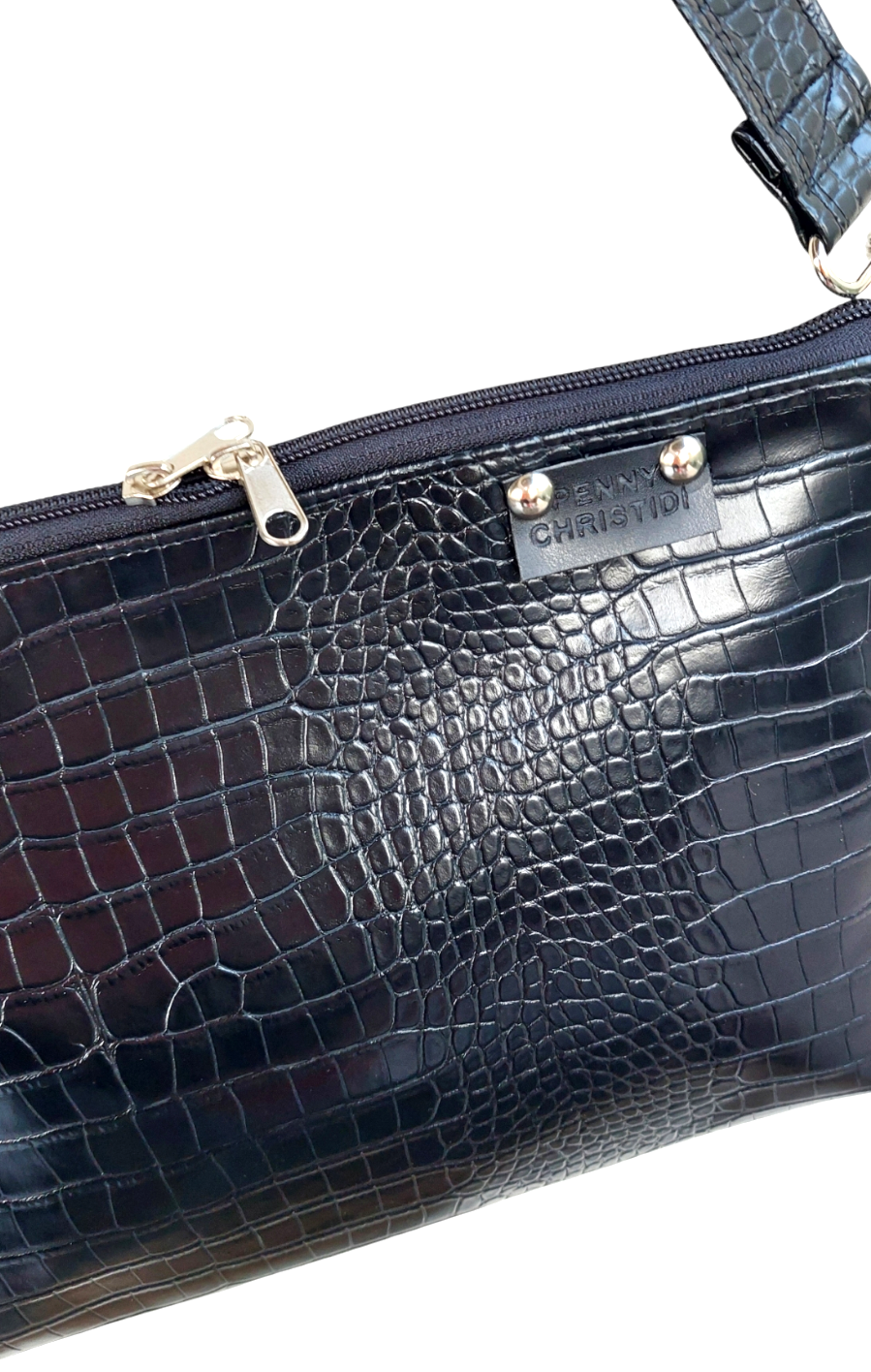 BLACK CROCO SHOULDER BAG