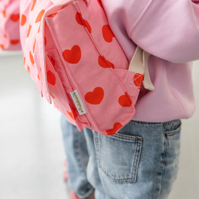 Patterned Cotton Backpack - Red Hearts