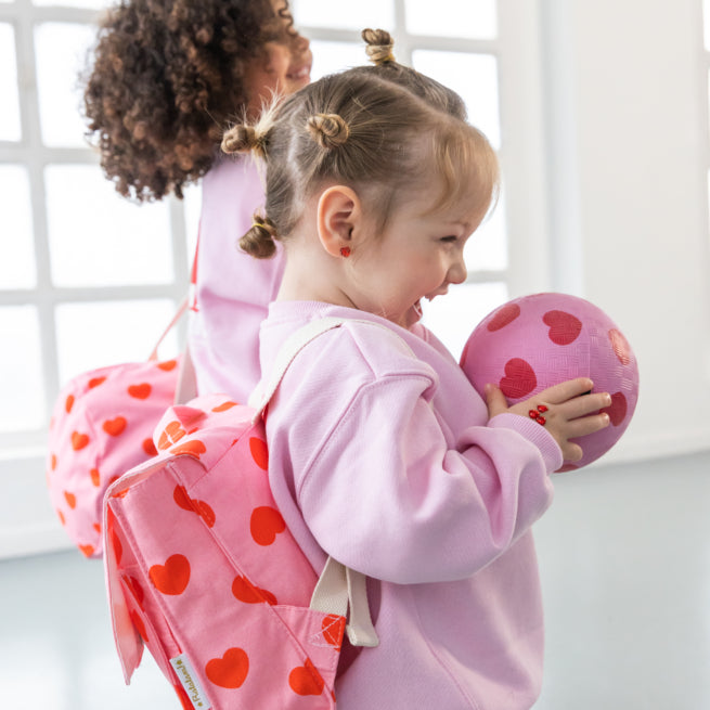 Patterned Cotton Backpack - Red Hearts
