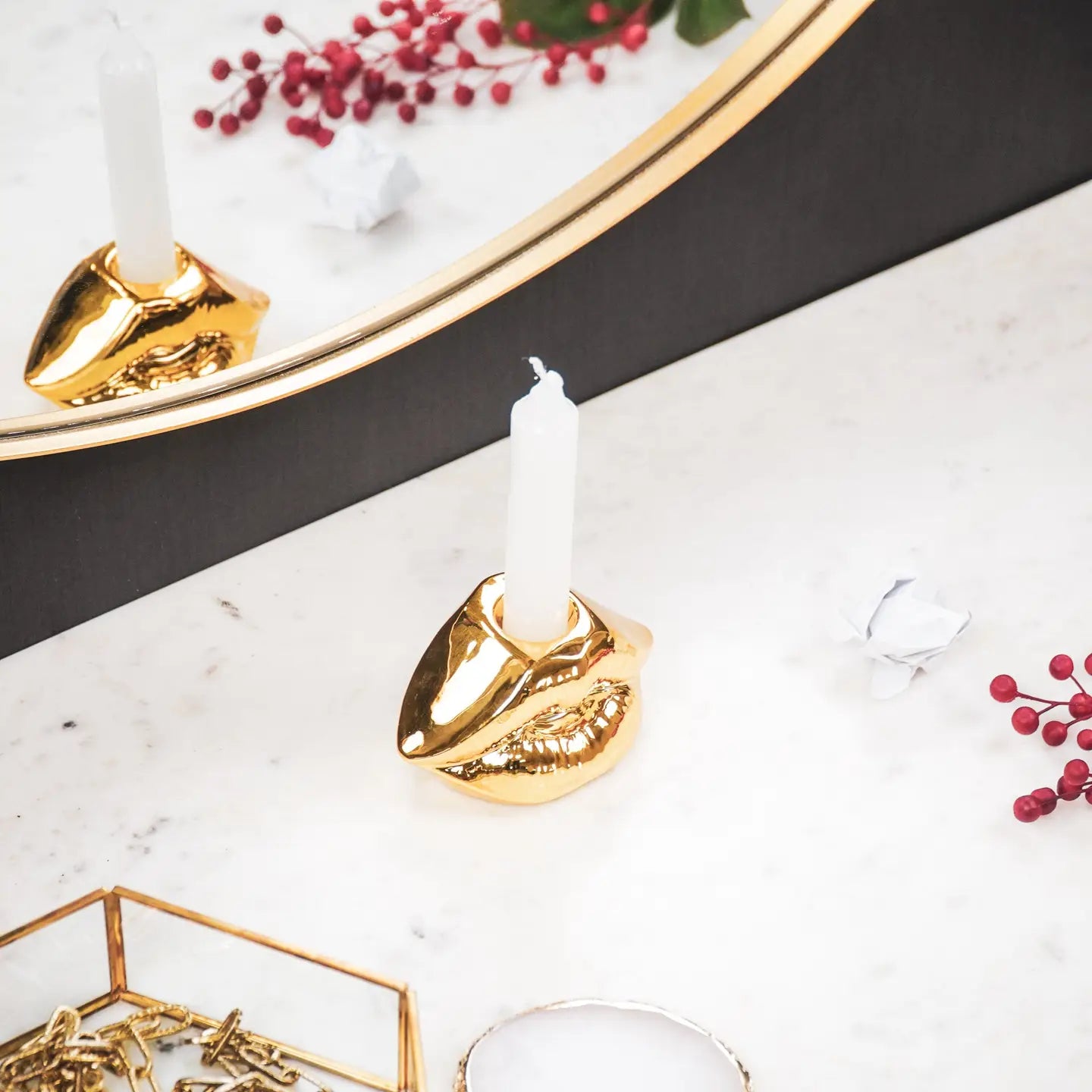 Gold  Lip Candle Holder  10,5x6,5x5,5cm