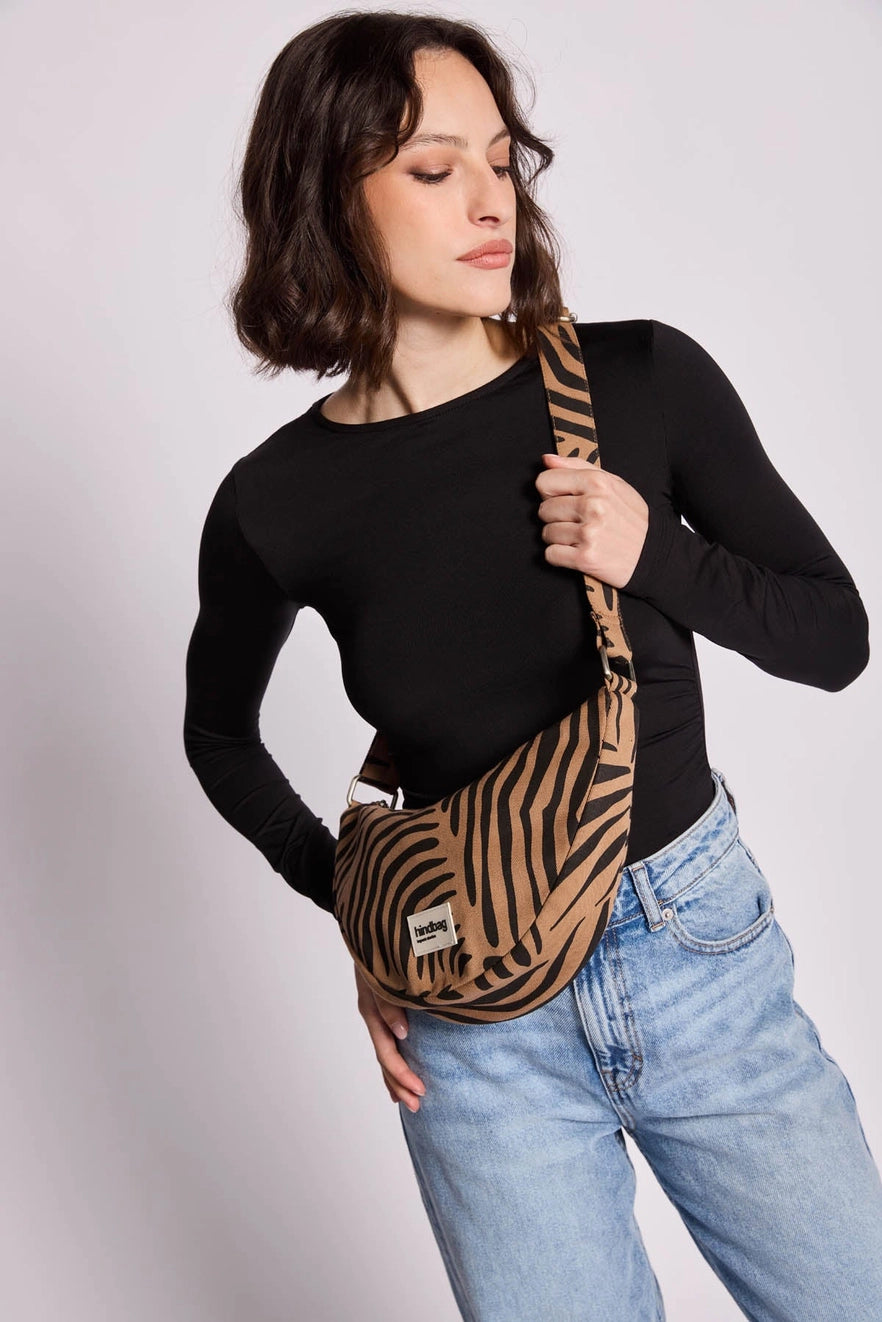 Andrea Zebra Cinnamon Half-Moon Bag