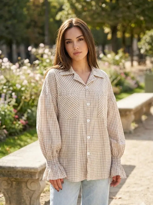 Beige Puff Sleeve Shirt