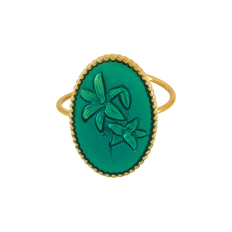 Ατσάλινο δαχτυλίδι Οβάλ Floral