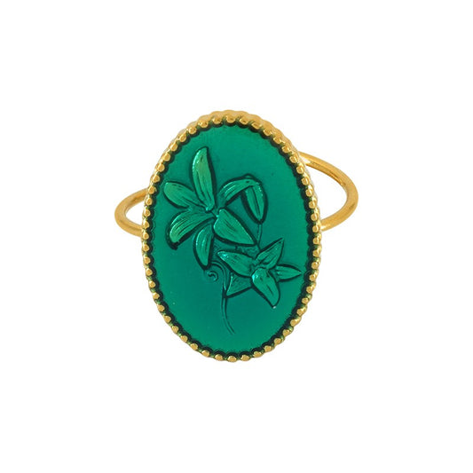 Ατσάλινο δαχτυλίδι Οβάλ Floral