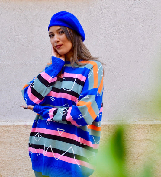 80s Striped Blue Sweater