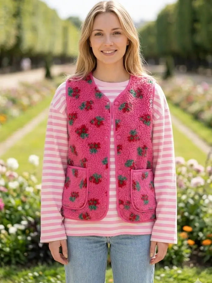 Floral Checked Fur Vest