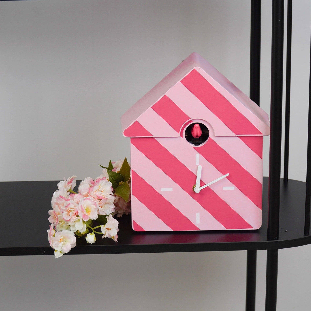 Clock Cuckoo Striped Pattern/Pink 24x27x9cm