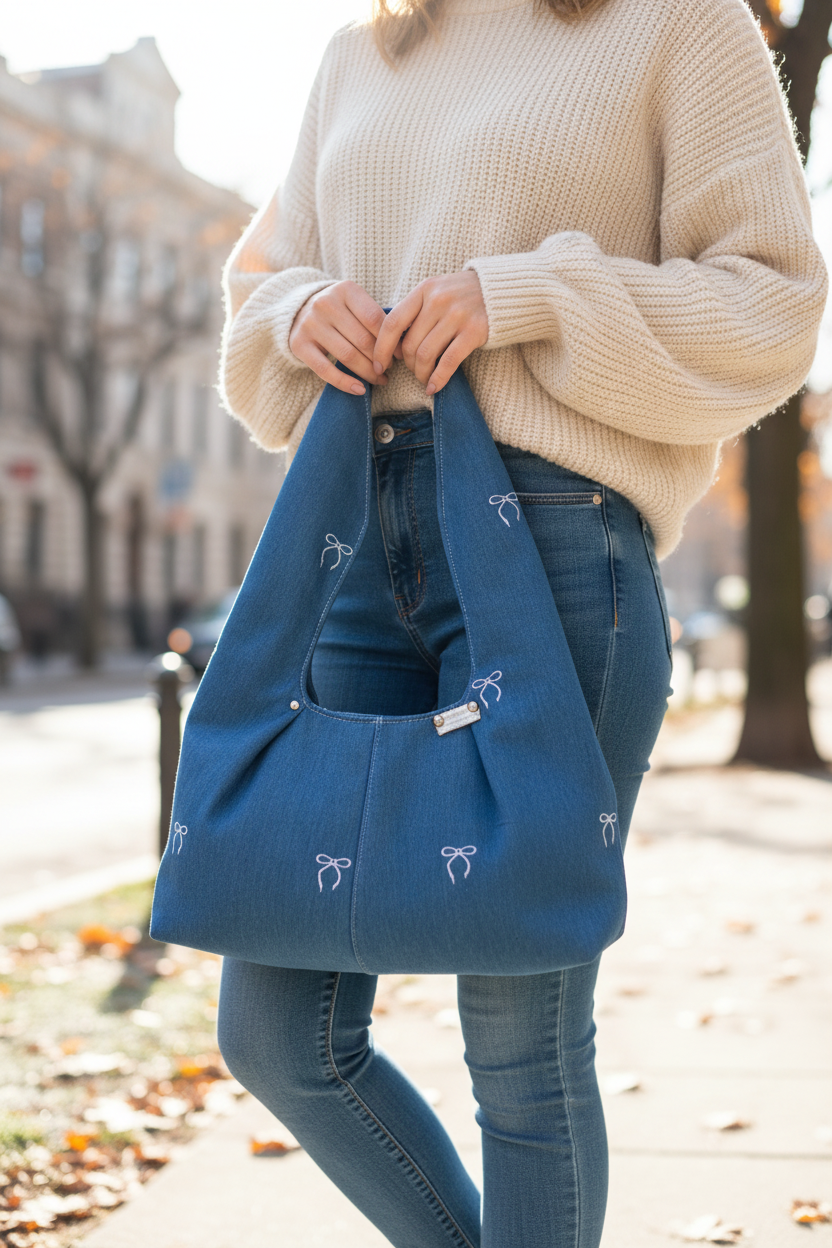 Blue bow bag - zoomed in and lighter