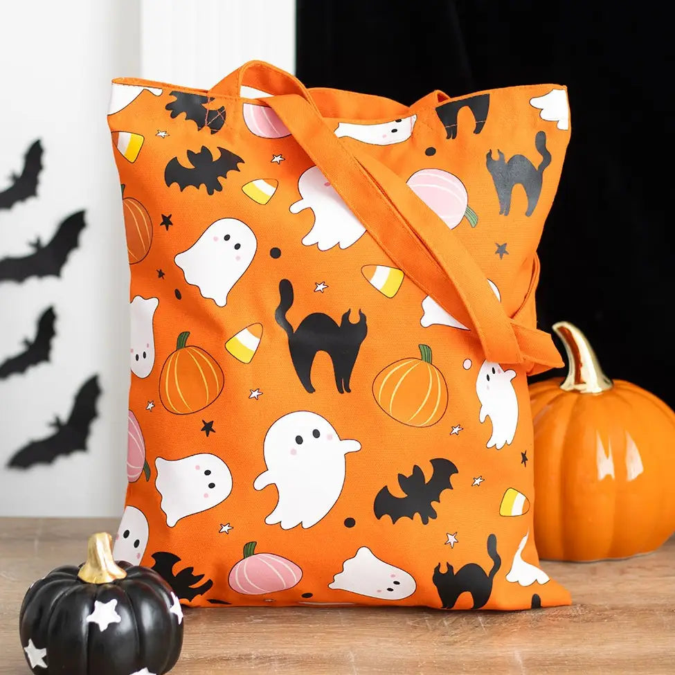 Sweet and Spooky Ghost Print Polycotton Tote Bag