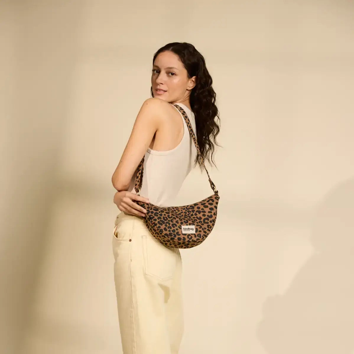 Andrea Leopard Cinnamon Half-Moon Bag