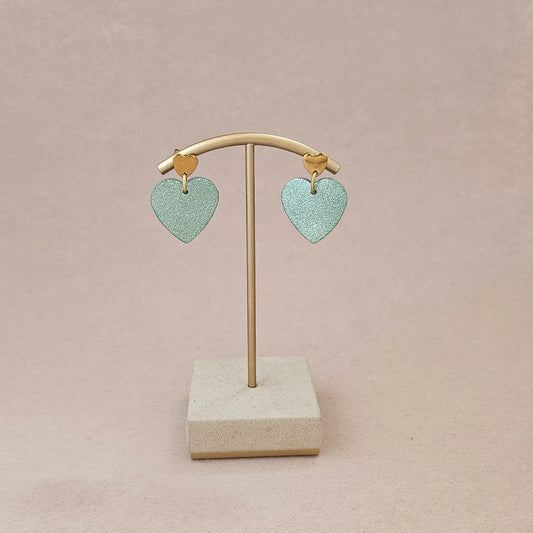 Mint Heart Leather Earrings