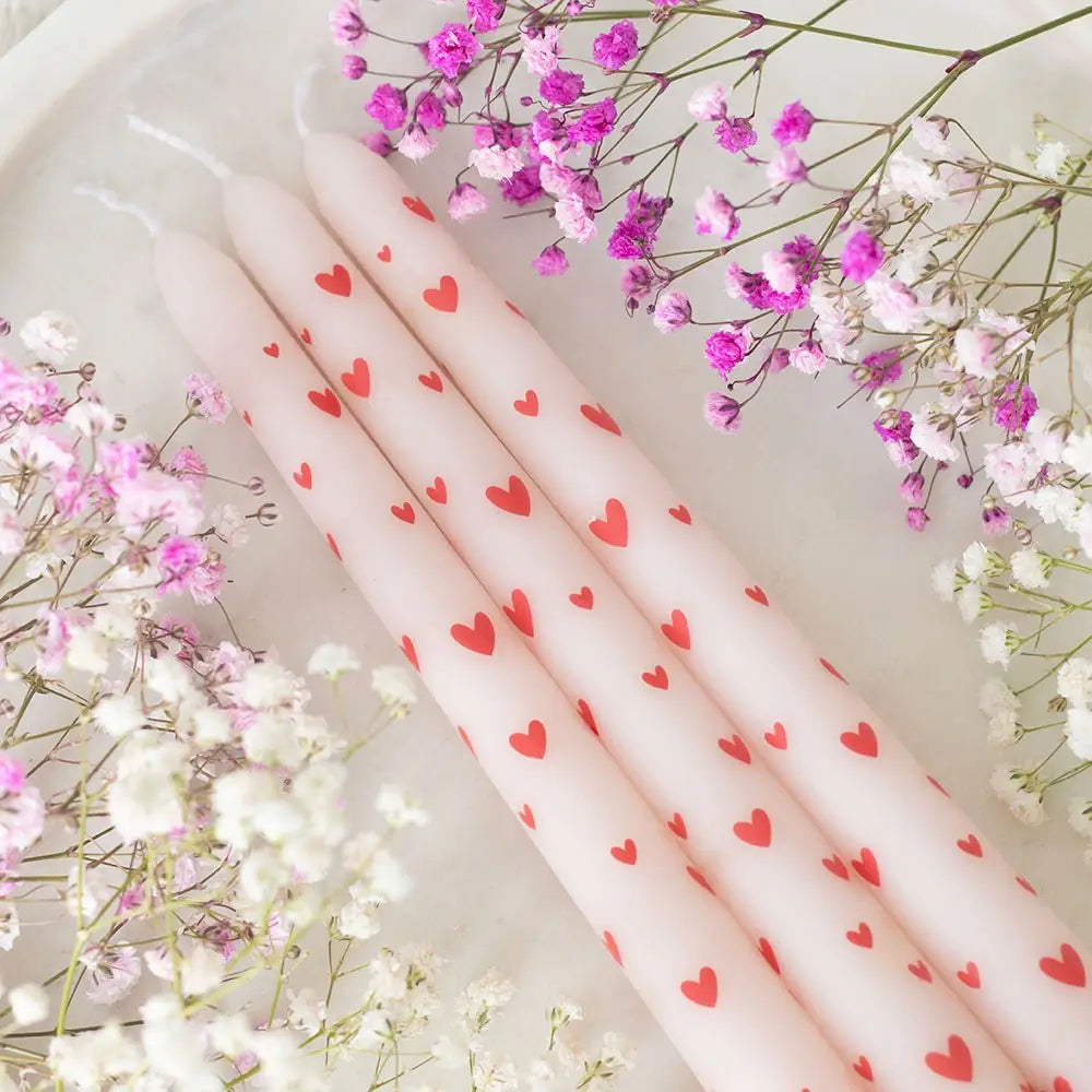 Set of 3 Love Heart Valentine's Day Taper Candles