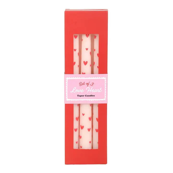 Set of 3 Love Heart Valentine's Day Taper Candles