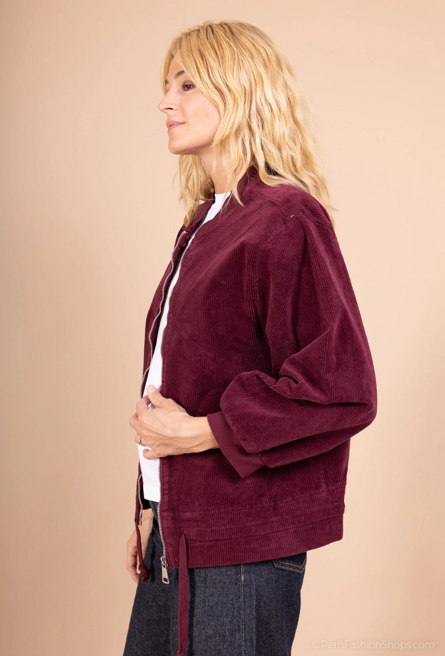 Bordeaux Cord Bomber Jacket