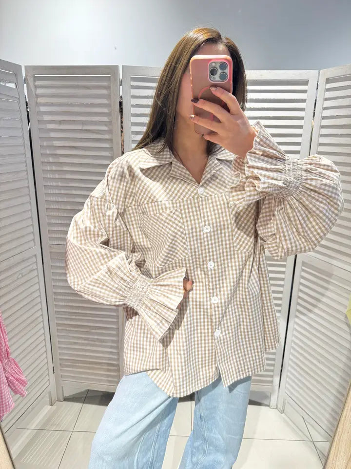 Beige Puff Sleeve Shirt