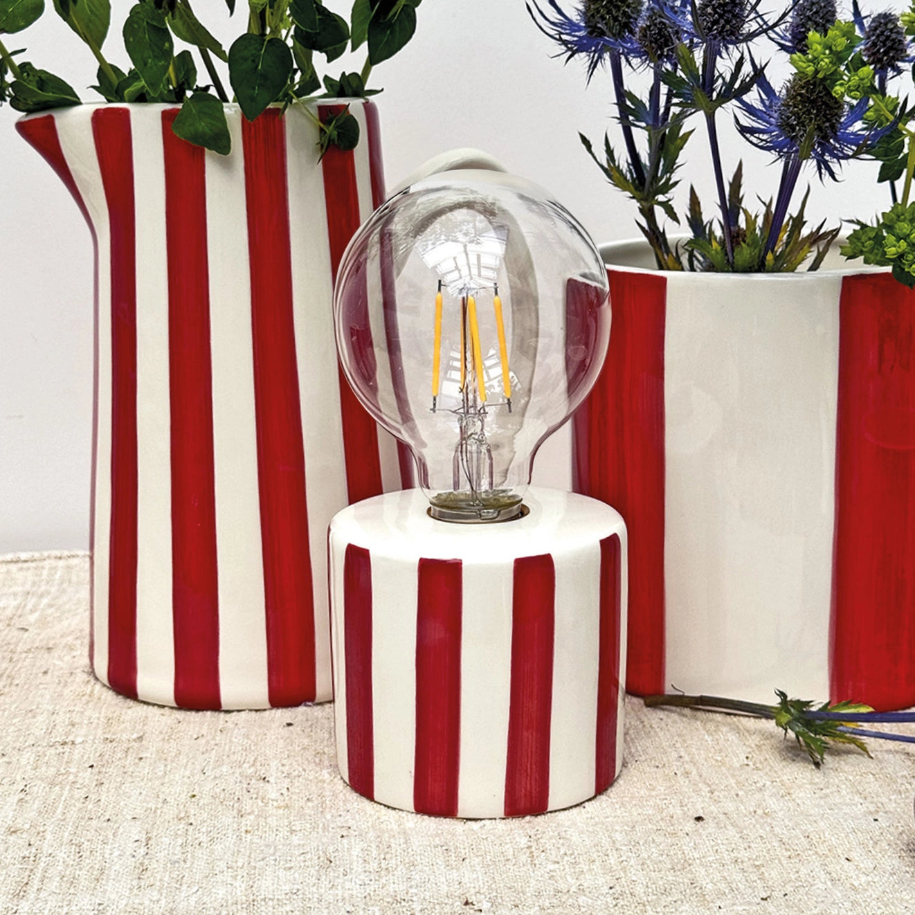 Red Stripe Led Decoration with Batteries H17.5cm