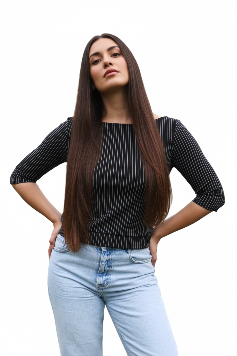 Different model with long straight hair