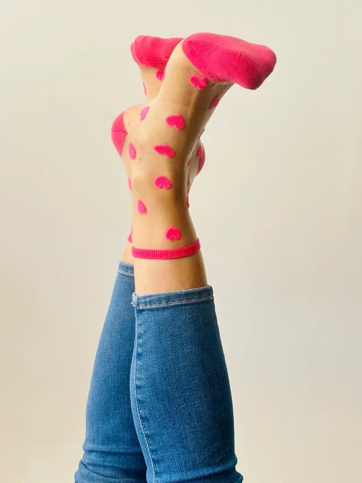 Flashy Pink Heart Ankle Socks