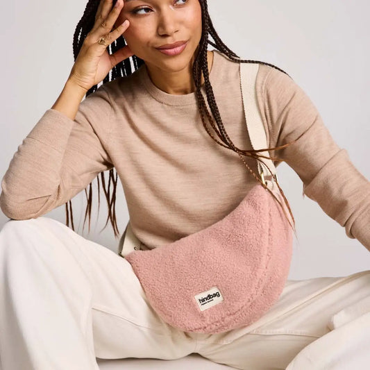 Andrea Teddy Powder Pink Half-Moon Bag