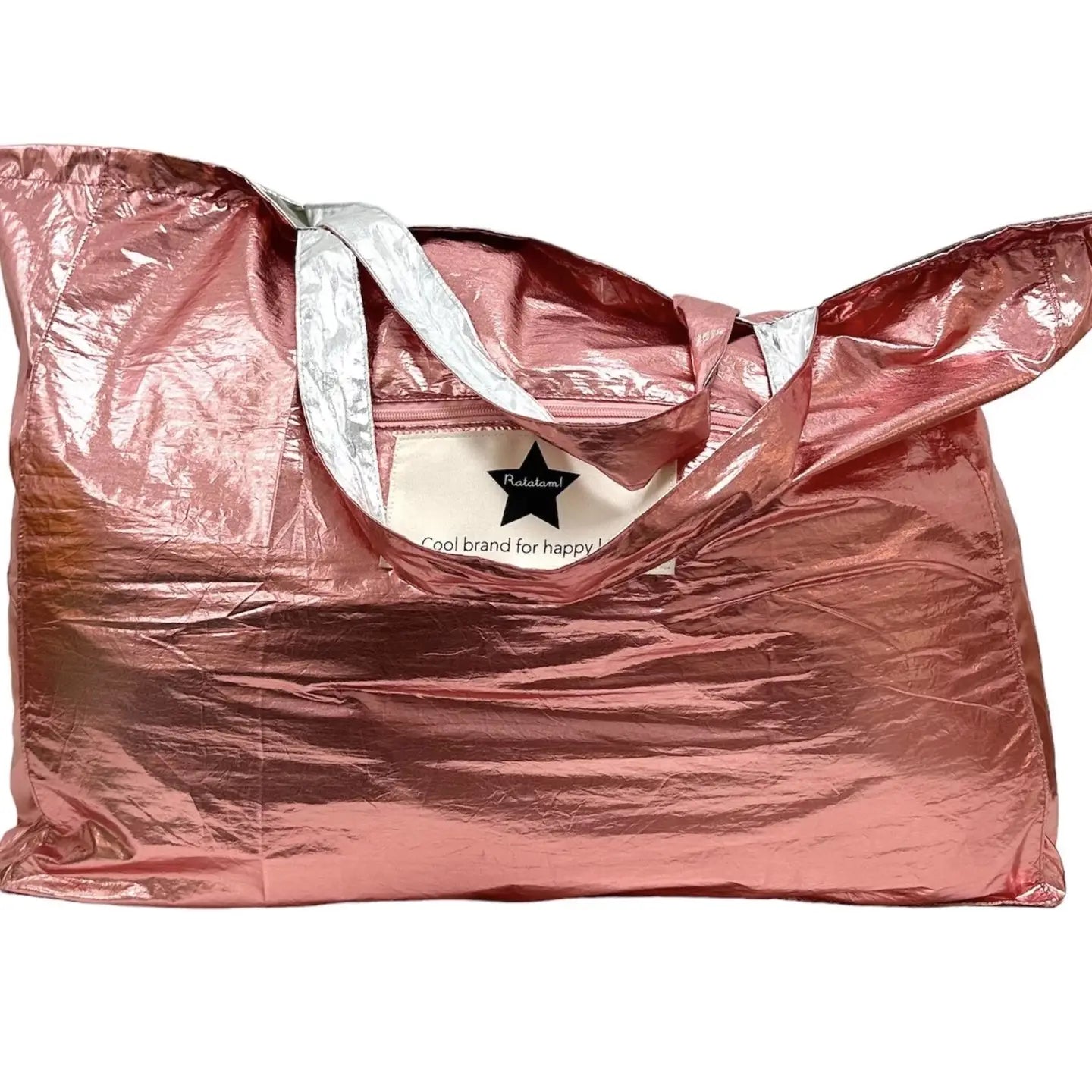 Large Metallic Shiny Tote Bag - Pink & Silver