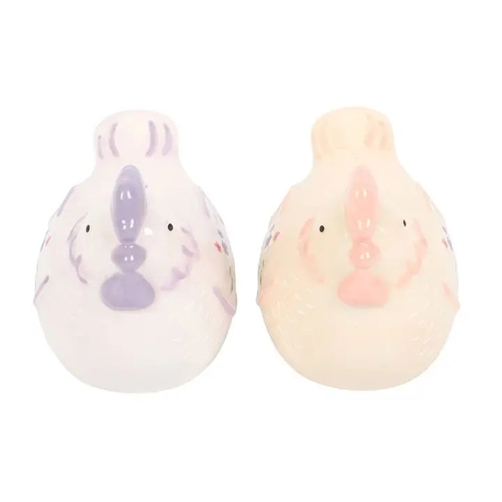 Floral Hen Chicken Shaped Salt and Pepper Shakers