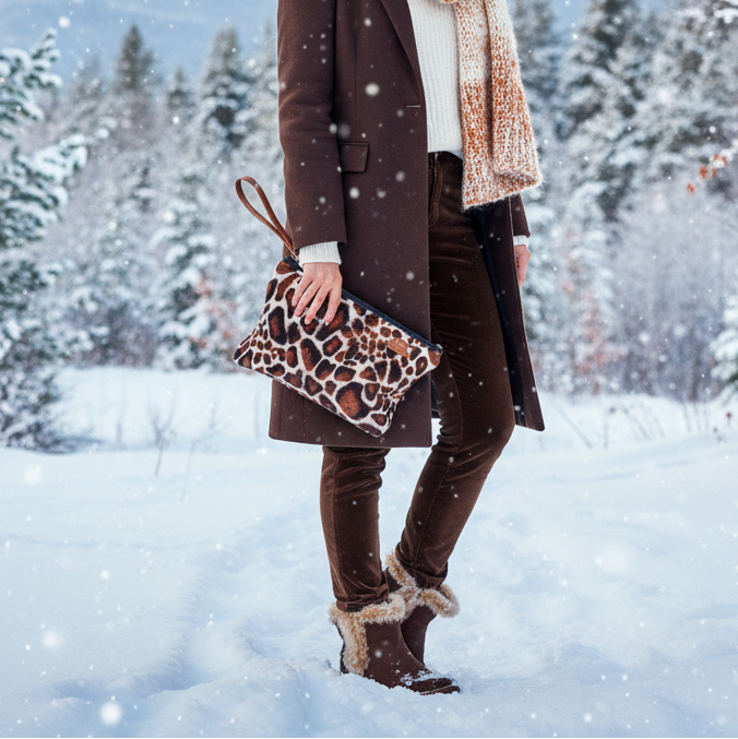 Pink floral fanny pack in winter