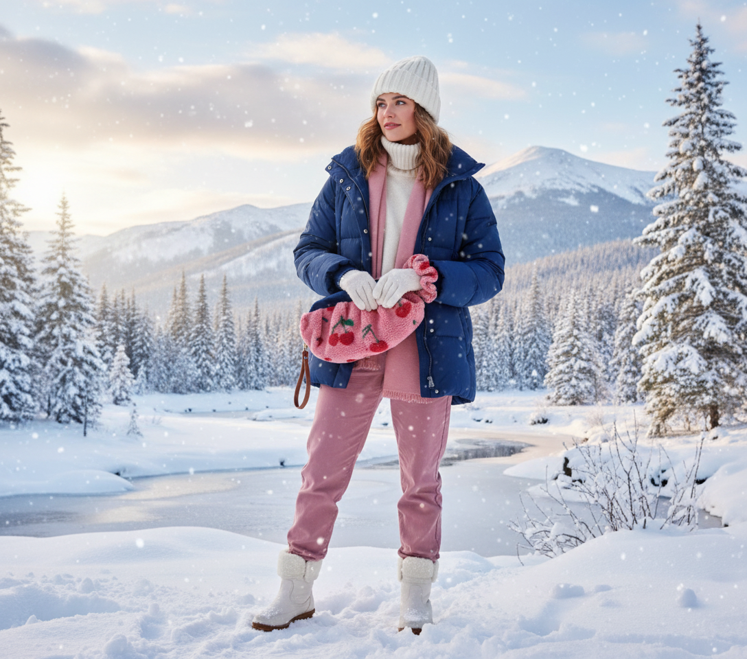 Pink strawberry clutch with scrunchie worn