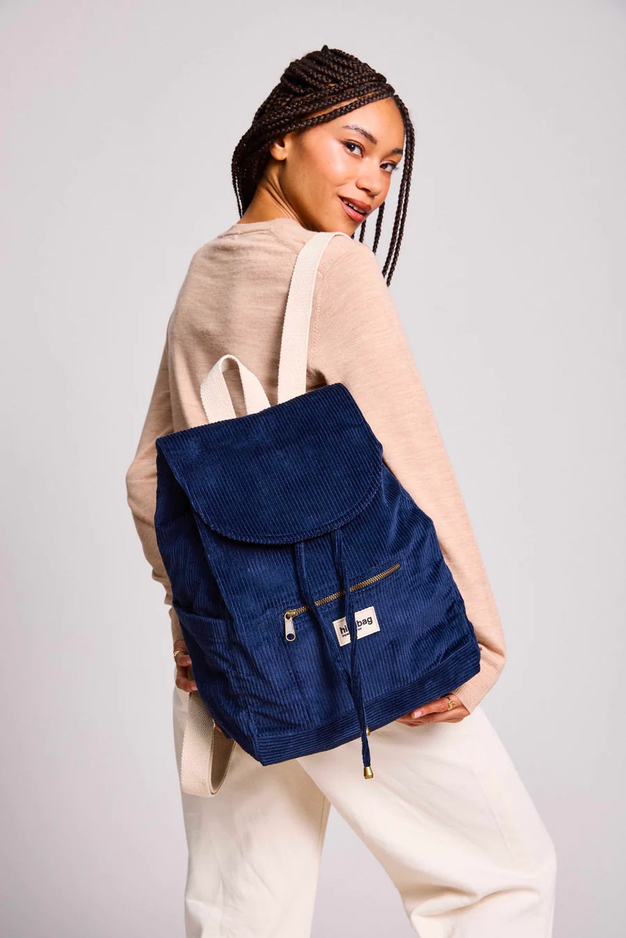 Eliot Navy Velvet Backpack
